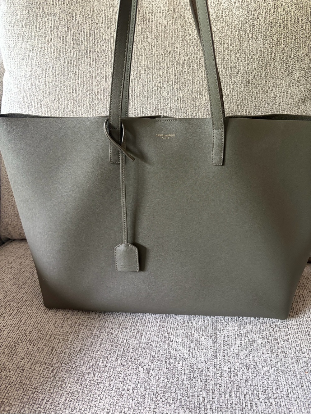 Saint Laurent East West Gray Leather Tote with Pouch